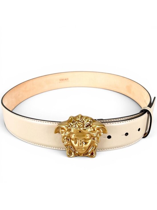 Versace Medusa Buckle Leather Belt Ivory Gold main image 11